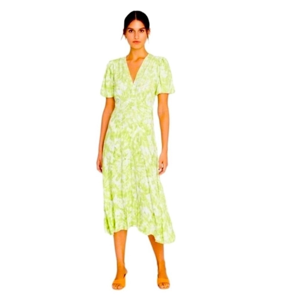 FAITHFULL the Brand Lime VITTORIA Midi Dress. Handmade & hand tie dyed & printed